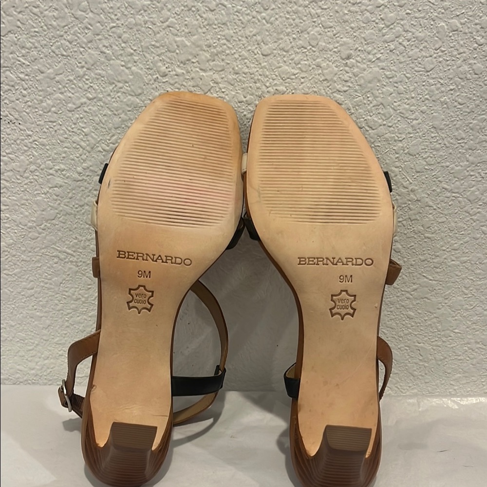 Anthropologie Bernardo Charlotte Brown Tan Black Strappy Heels - Picture 9 of 10